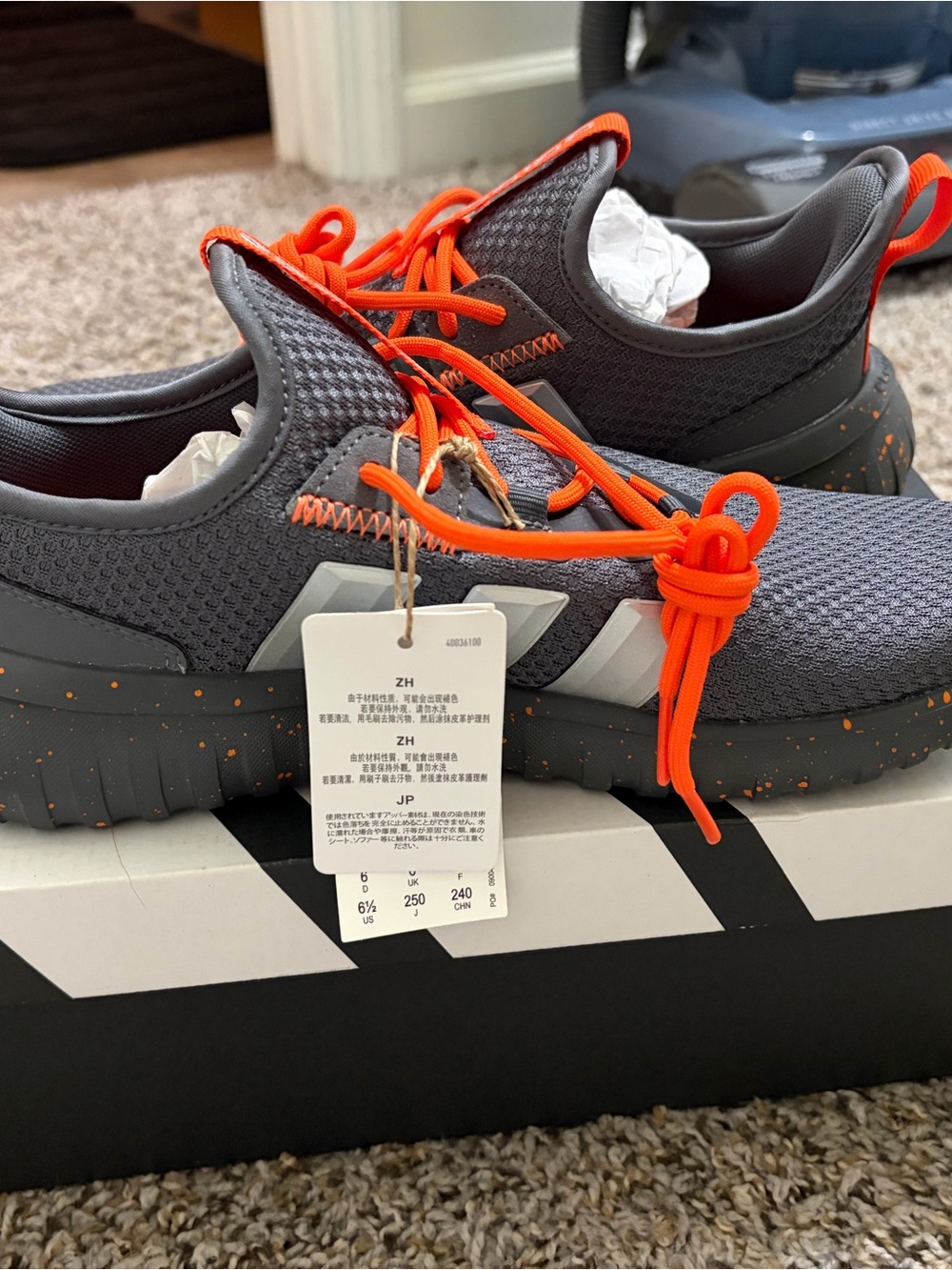 Adidas Kaptir Youth 6.5 Women’s 7/7.5 Grey with Orange Brand New